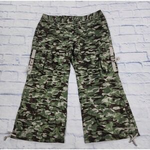 Express Pants WOMENS 12 Green Cargo Paratrooper Parachute Baggy Crop VINTAGE 90s